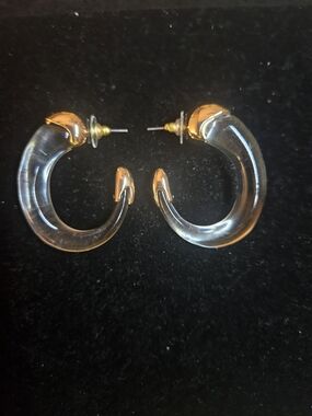 New- Clear Acrylic Hoop Earrings with Gold Accents - Women Jewelry